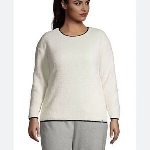 Lands End Sherpa Fleece Sweatshirt Cream Ivory Black Pockets Size XL Petite
